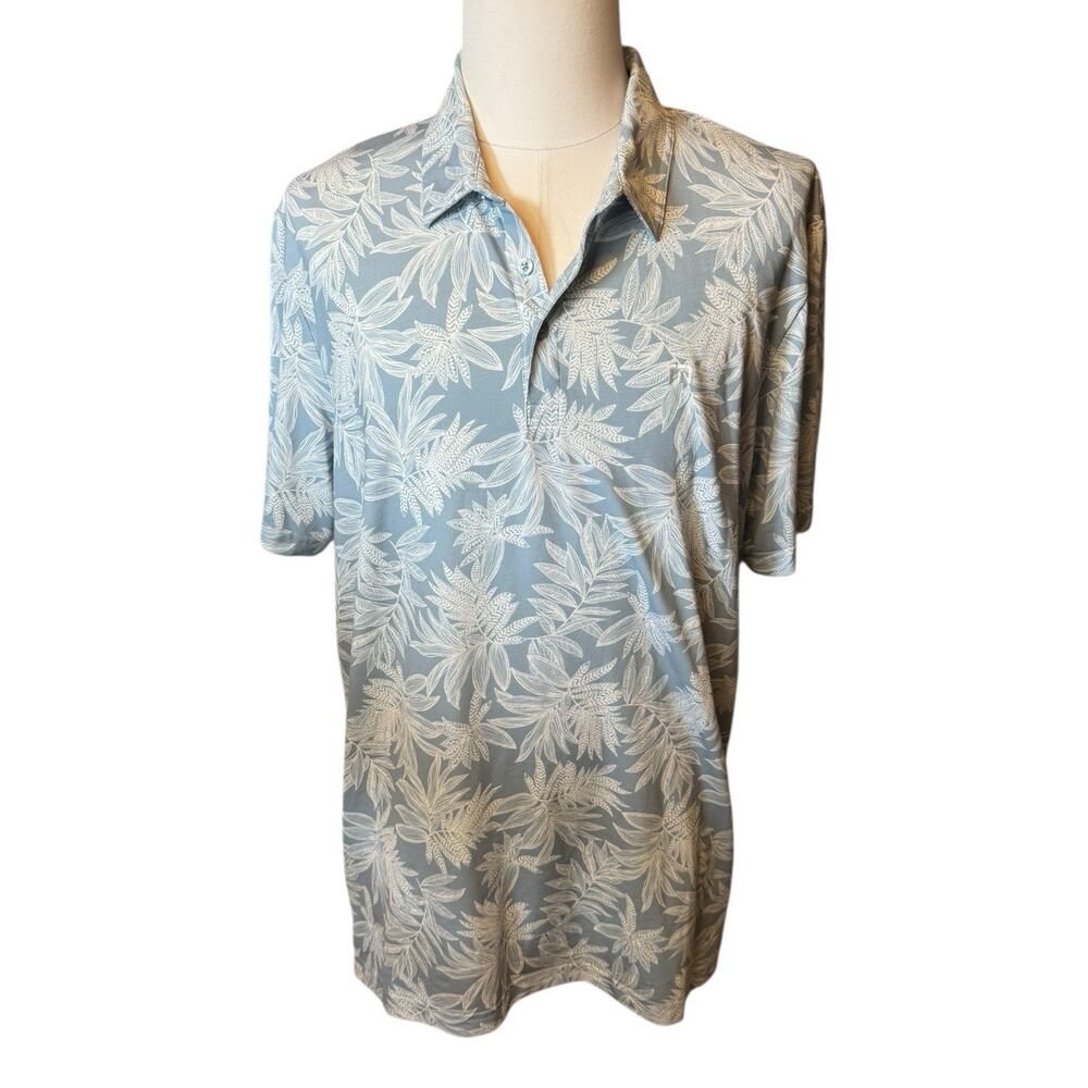 Travis Mathew Sea Journey Polo Shirt Mens 2XL Golf Hawaiian Floral Blue